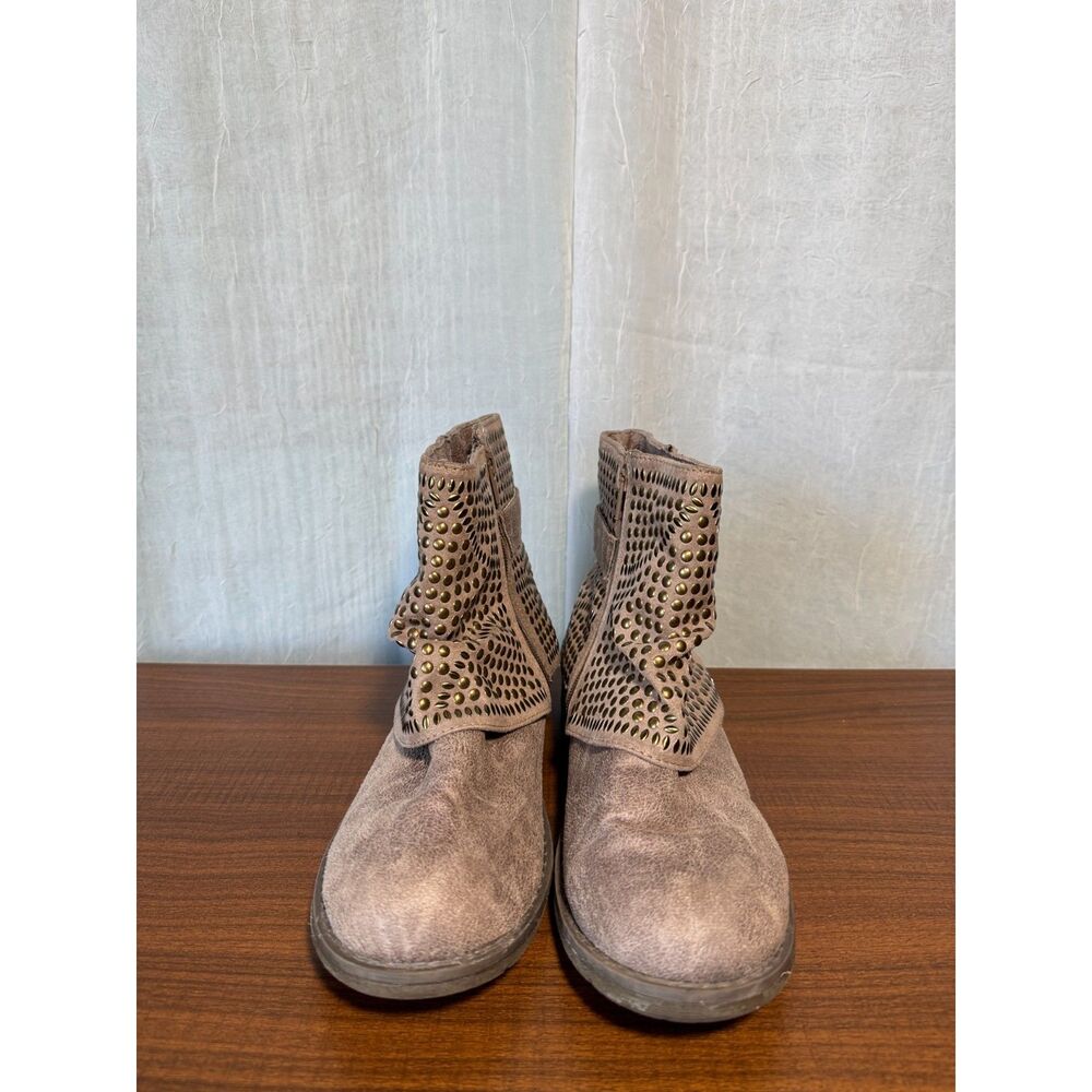 Y2K Boho Distressed Studded Booties Indie Sleaze Slouchy Moto Boots size 8